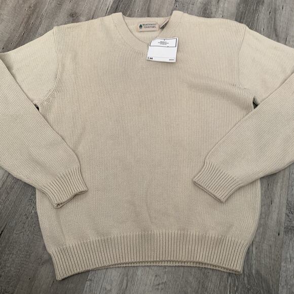 Northwest Territory Sweater Mens Medium Tan Cotton Knit Vintage Deadstock NEW - Picture 3 of 6
